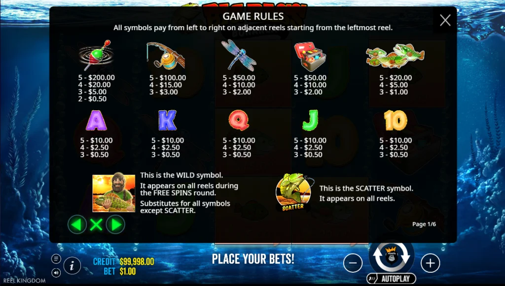 Символы и таблица выплат в Big Bass Bonanza